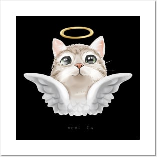 Heavenly cute slogan with cute angel cat with gold halo illustration Posters and Art